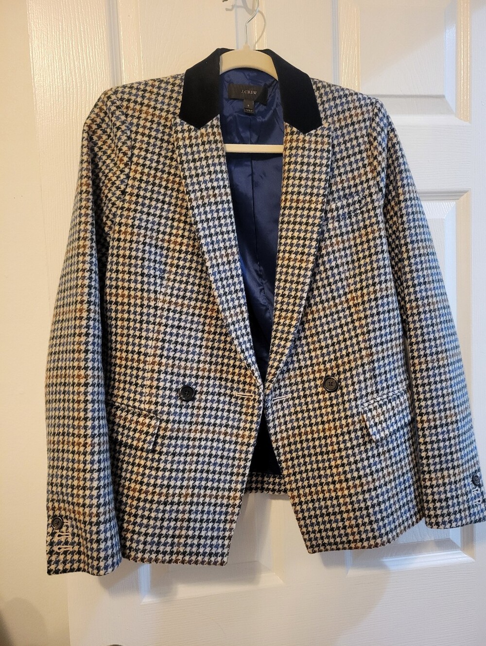 J. CREW DOVER BLAZER IN HOUNDSTOOTH WOOL Velvet Collar Size 6 H3017